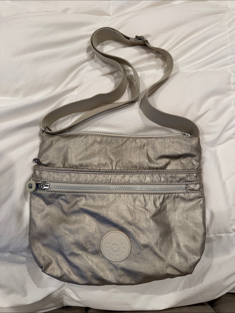 Kipling Metallic Taupe Crossbody Bag